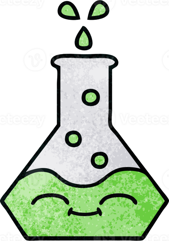 retro grunge texture cartoon of a science beaker png