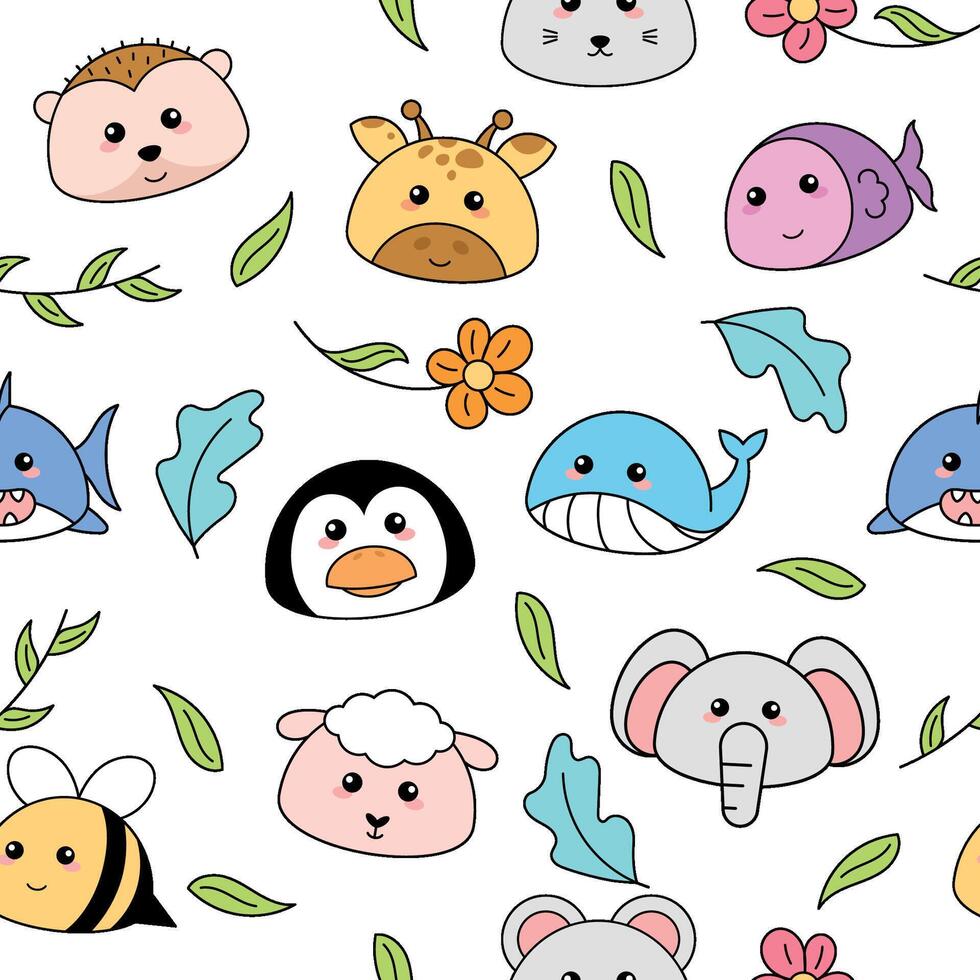 Cute kawaii emoji animal icons pattern vector