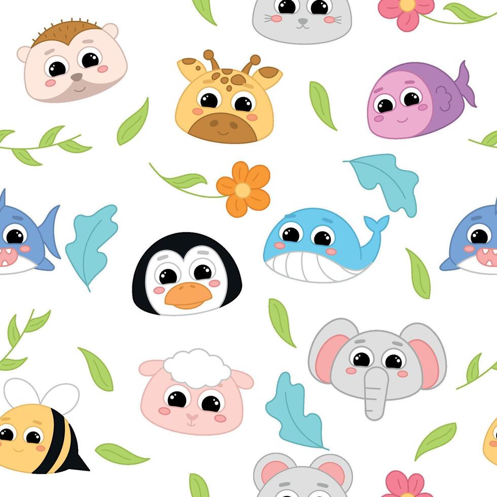 Cute kawaii emoji animal icons pattern vector