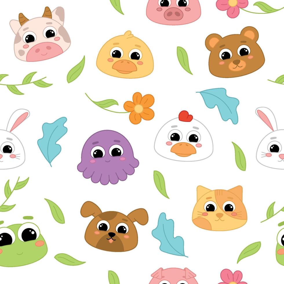 Cute kawaii emoji animal icons pattern vector