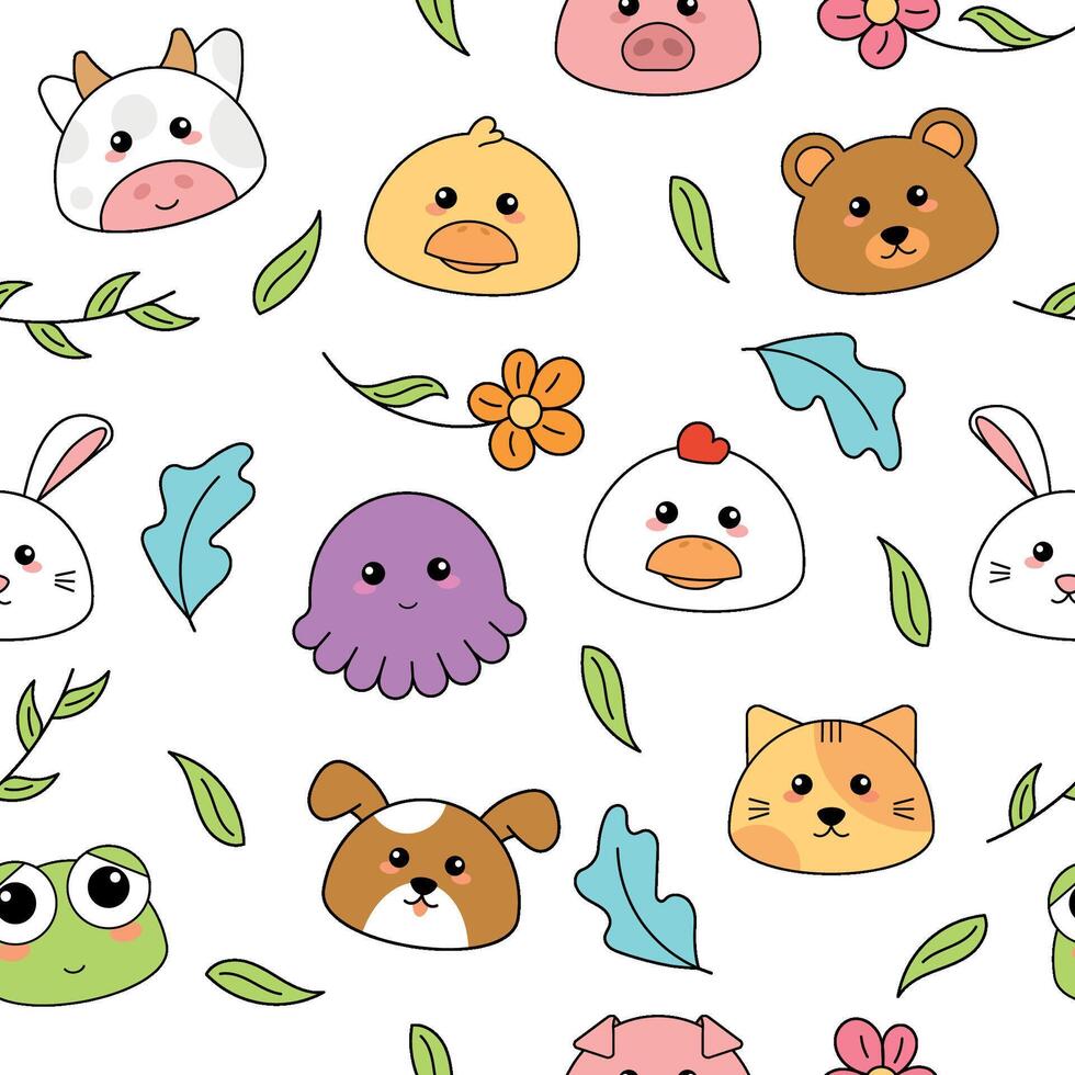 Cute kawaii emoji animal icons pattern vector