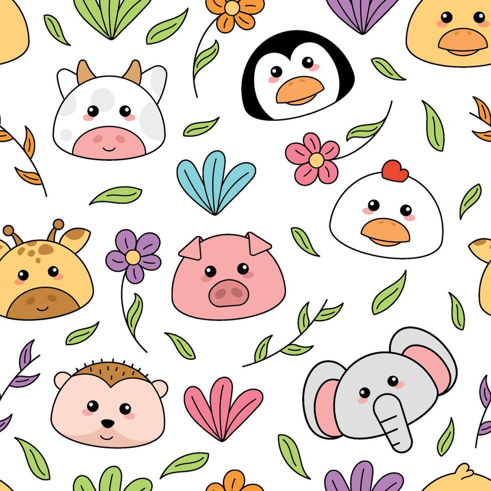 Cute kawaii emoji animal icons pattern vector