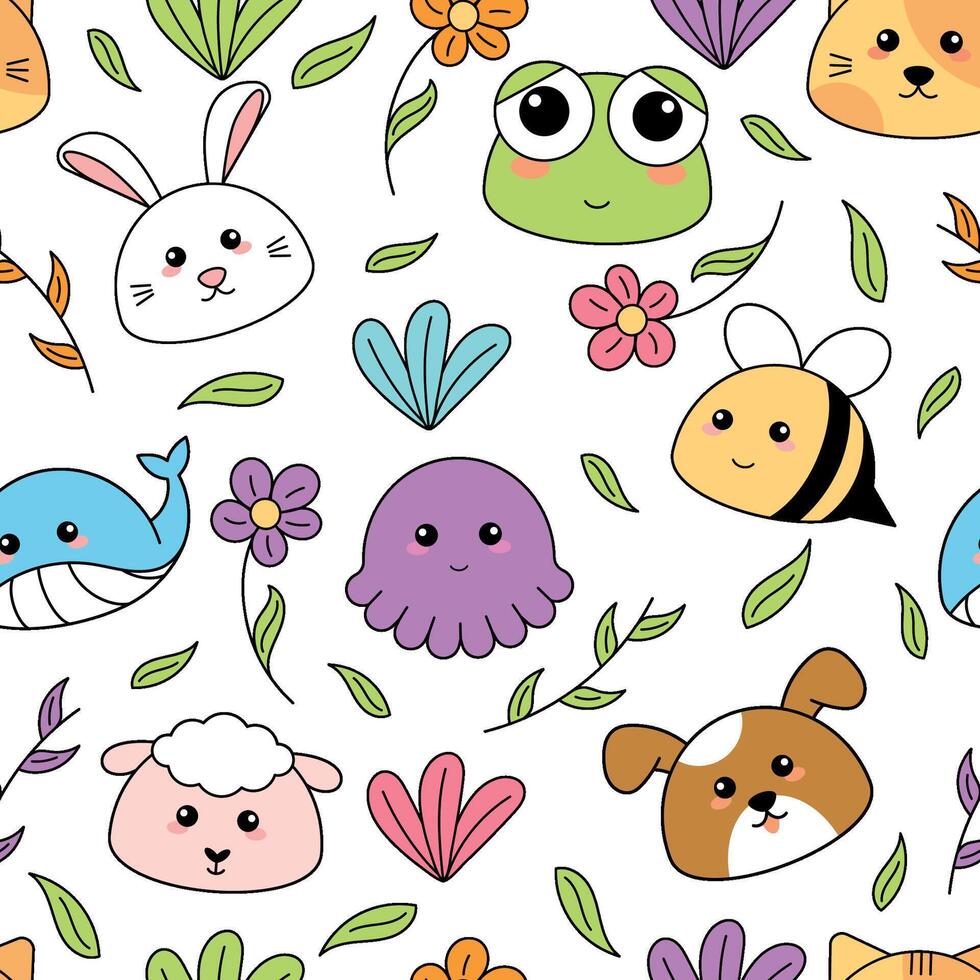 Cute kawaii emoji animal icons pattern vector