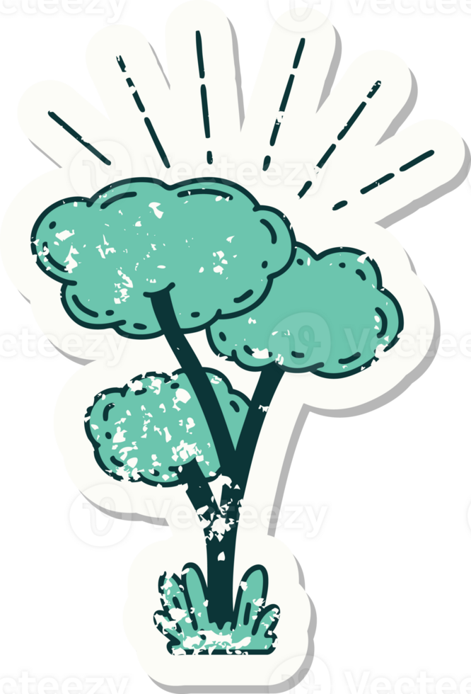 worn old sticker of a tattoo style tree png