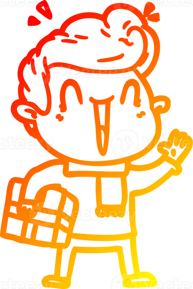 warm gradient line drawing of a cartoon excited man png
