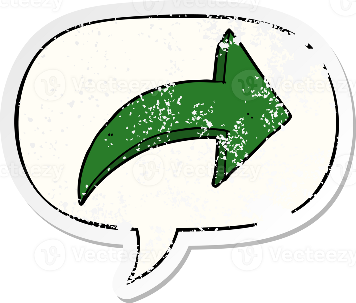 cartoon pointing arrow with speech bubble distressed distressed old sticker png