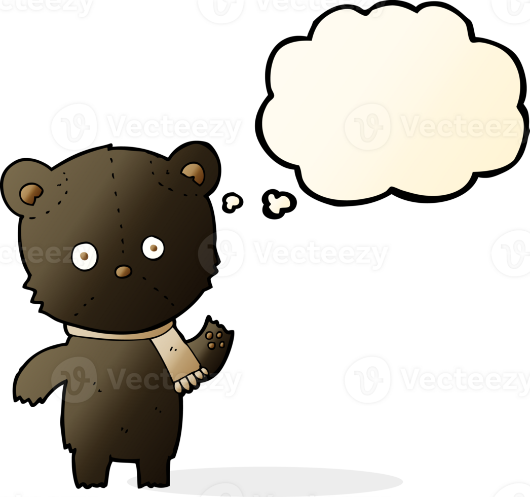 cartoon waving black bear with thought bubble png