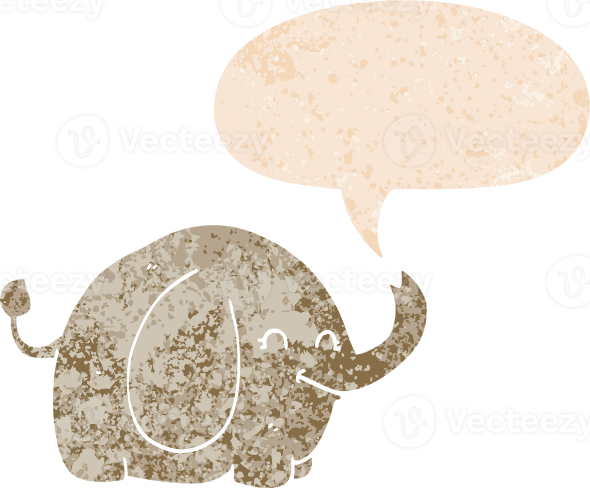cartoon elephant with speech bubble in grunge distressed retro textured style png