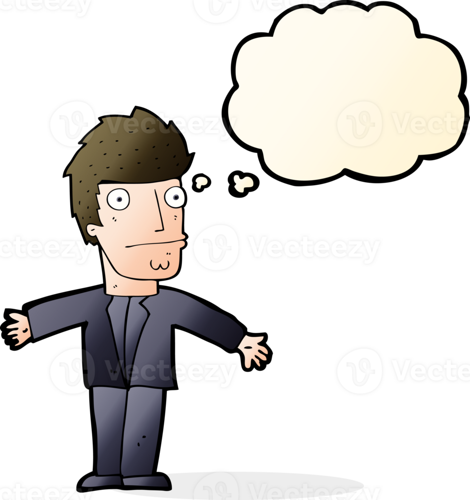 cartoon confused man with thought bubble png