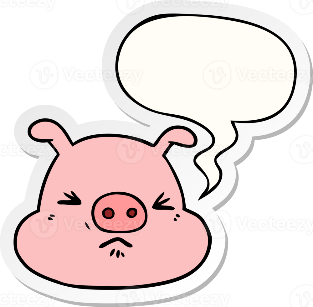 cartoon angry pig face with speech bubble sticker png