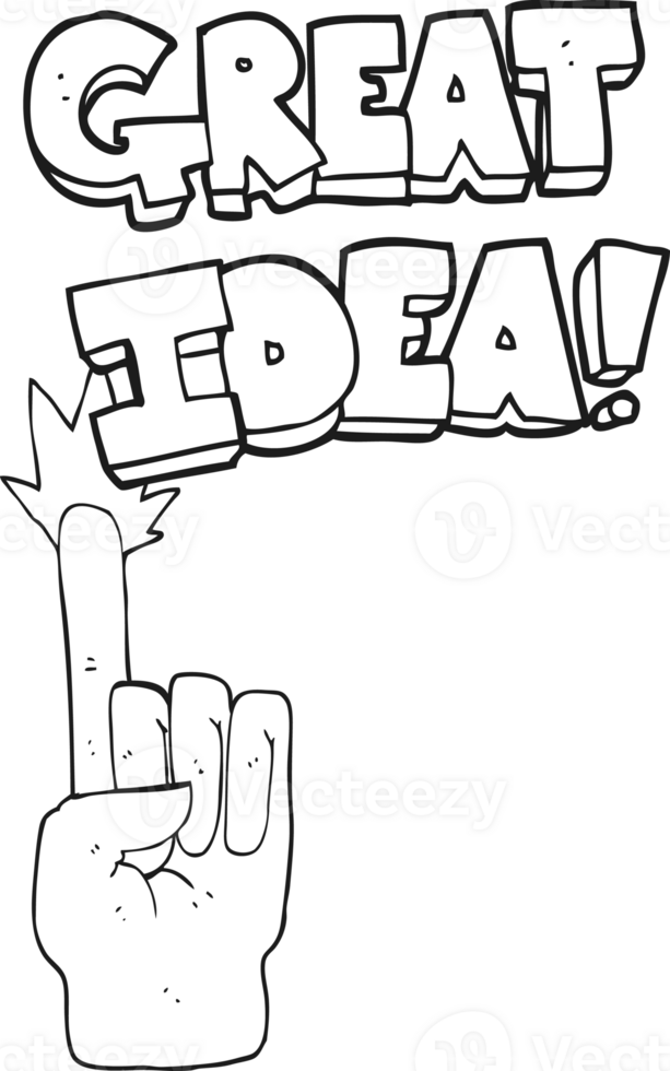hand drawn black and white cartoon great idea symbol png
