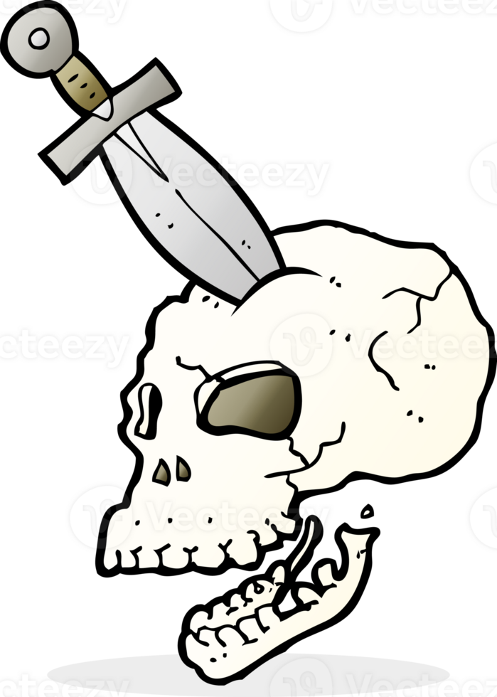 cartoon dagger stuck in skull png