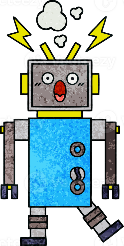 retro grunge texture cartoon of a malfunctioning robot png