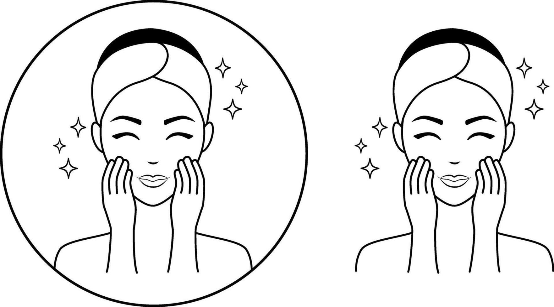 The girl washes her face after the mask. She attends beauty treatments, takes care of her face and skin.A skin care icon, an image of a woman's face on a transparent background. icon. vector