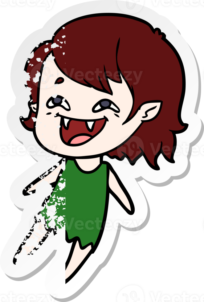 distressed sticker of a cartoon laughing vampire girl png