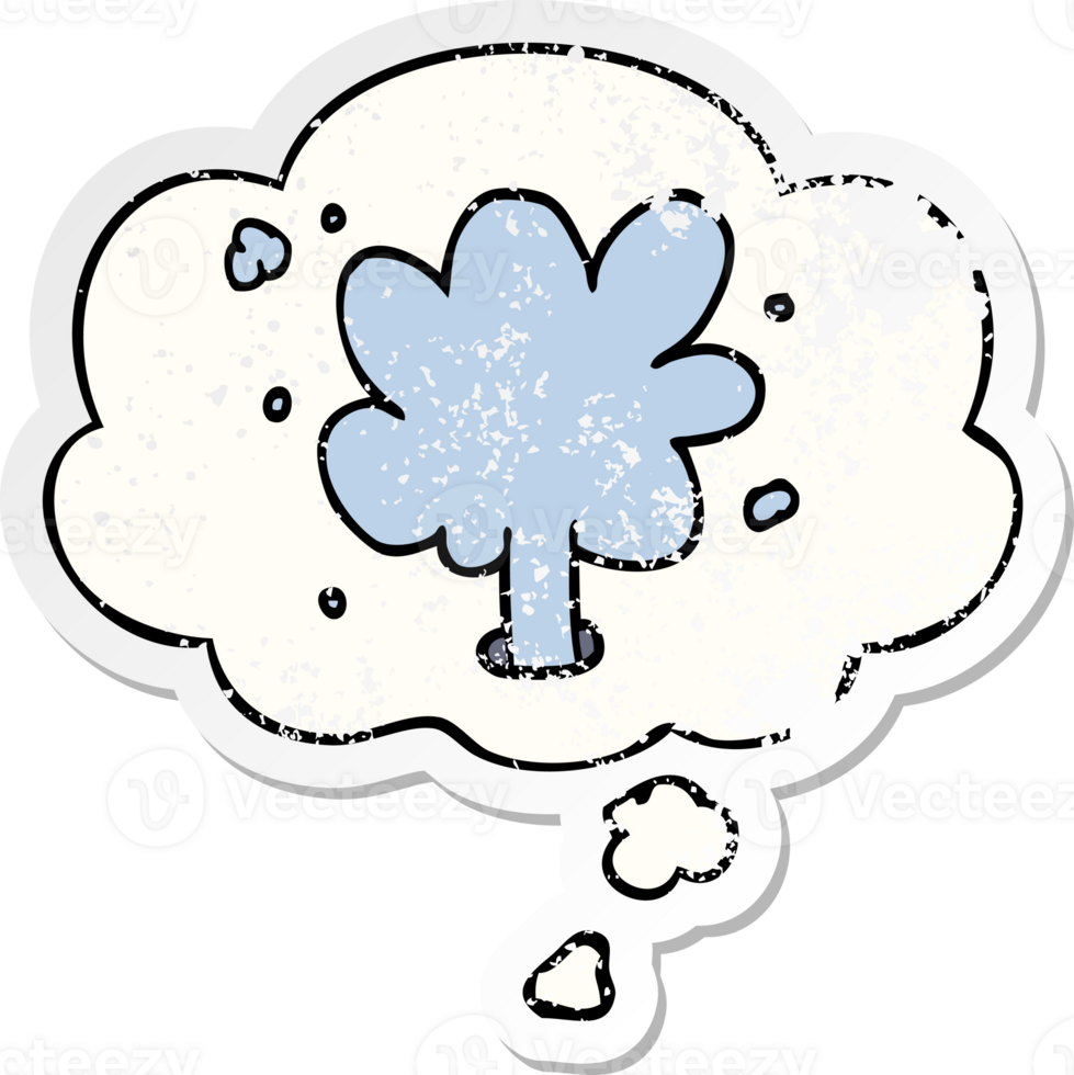 cartoon spouting water with thought bubble as a distressed worn sticker png
