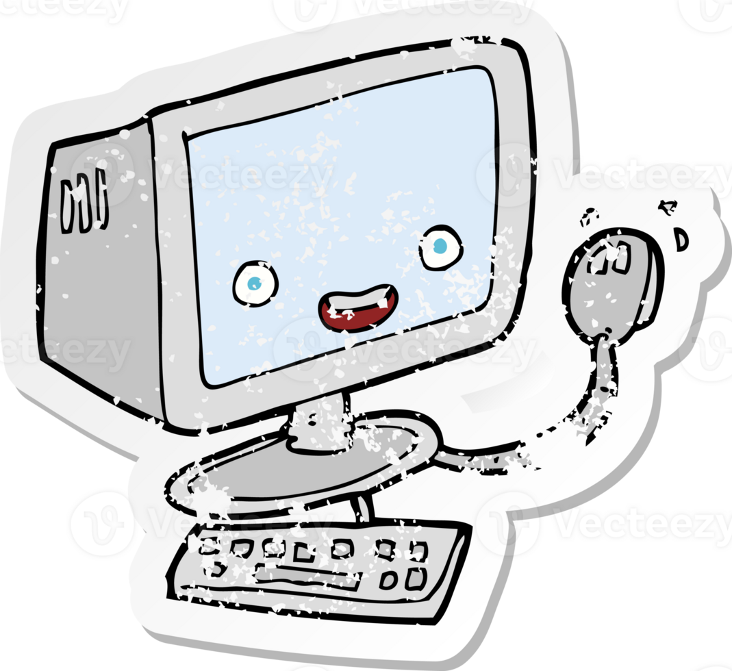 retro distressed sticker of a cartoon computer png