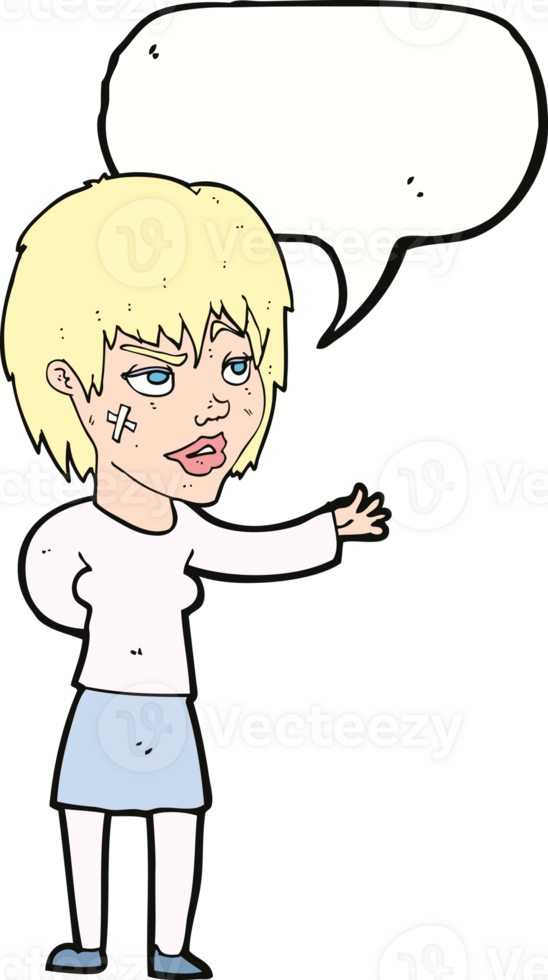 cartoon woman with sticking plaster on face with speech bubble png