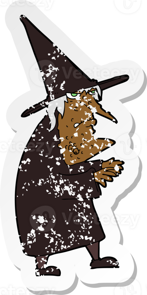 retro distressed sticker of a cartoon ugly old witch png