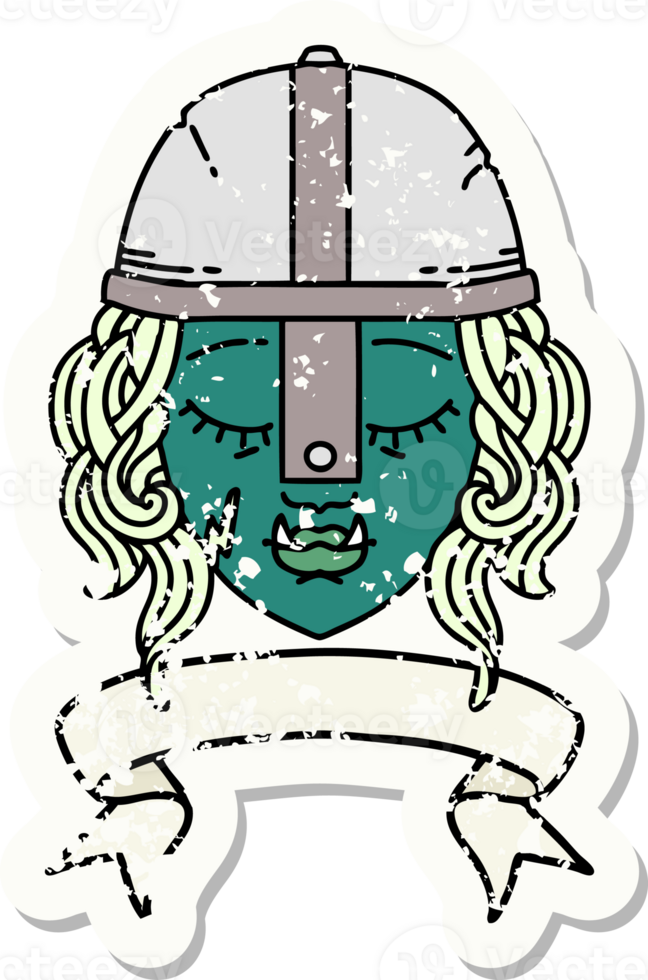 Retro Tattoo Style orc fighter character face with banner png