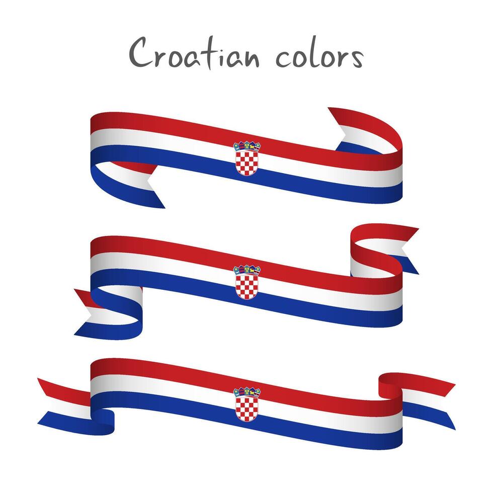 Set of three modern colored ribbon with the Croatian tricolor isolated on white background, abstract Croatian flag, Made in Croatia logo vector