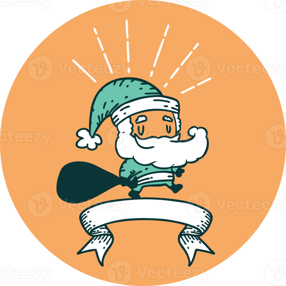 icon of a tattoo style santa claus christmas character with sack png