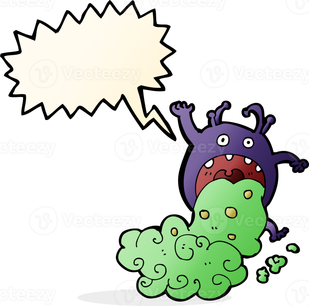 cartoon gross monster being sick with speech bubble png