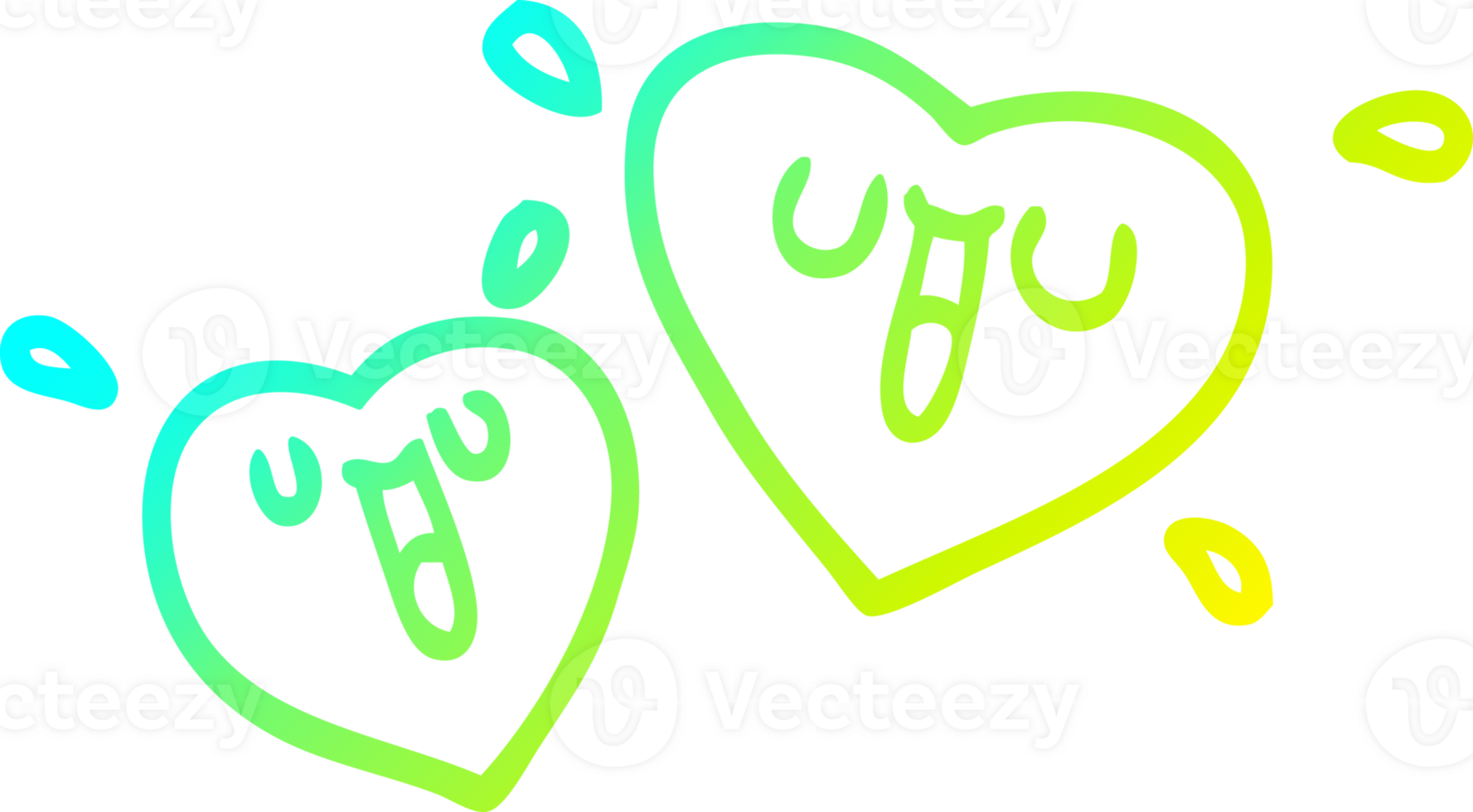 cold gradient line drawing of a happy cartoon hearts png
