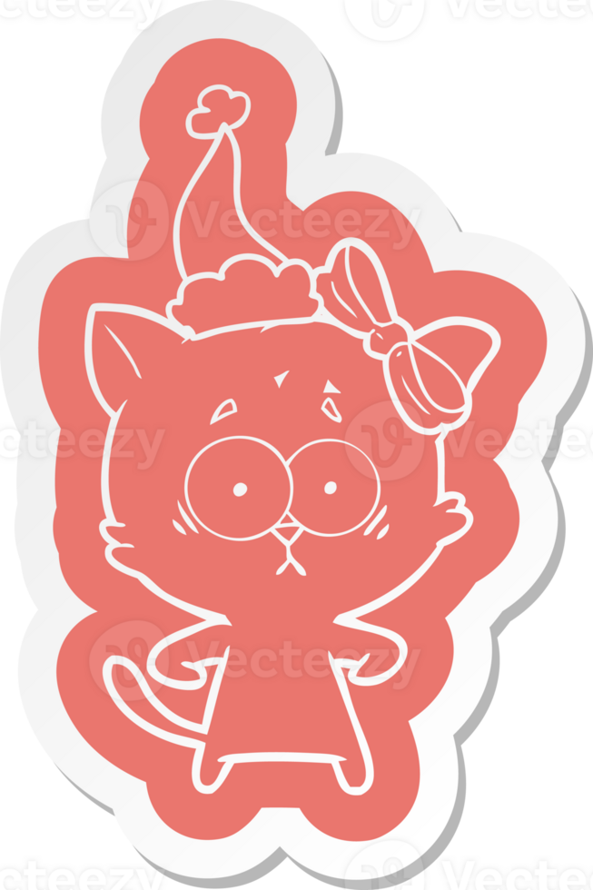 quirky cartoon  sticker of a cat wearing santa hat png
