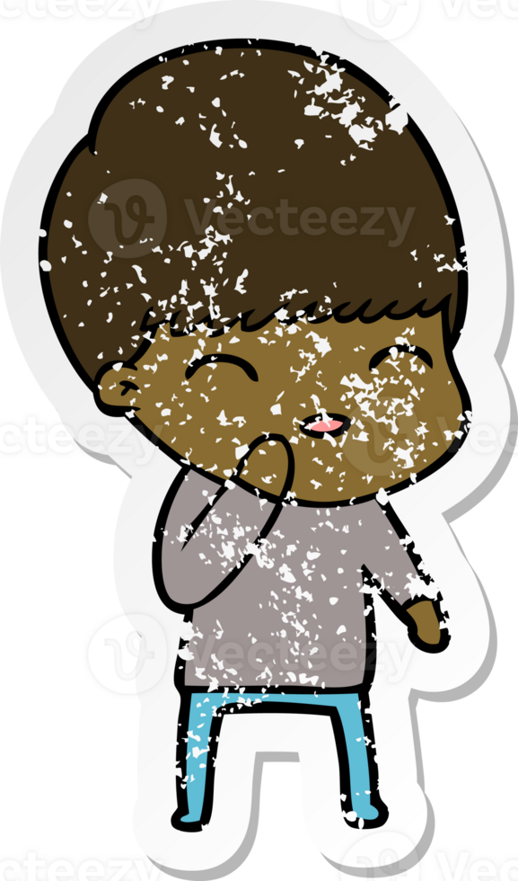 distressed sticker of a happy cartoon boy png
