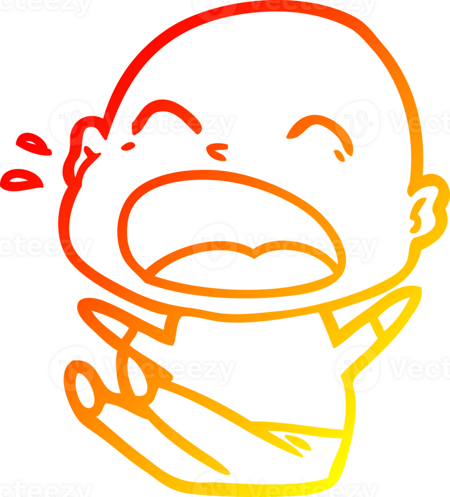 warm gradient line drawing of a cartoon shouting bald man png