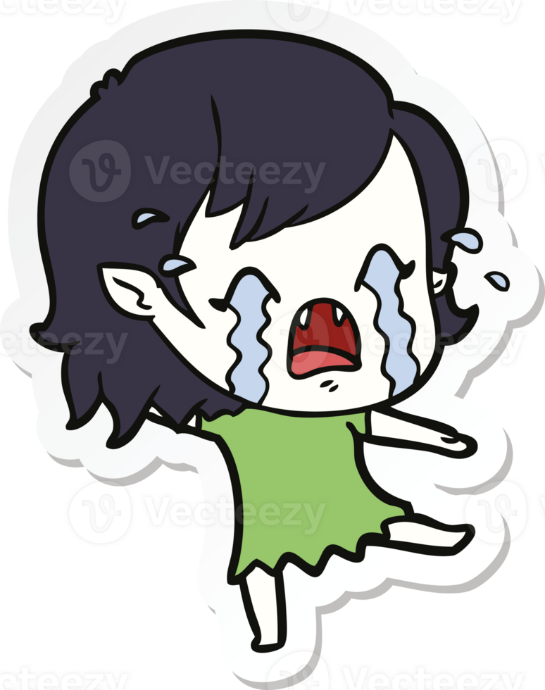 sticker of a cartoon crying vampire girl png