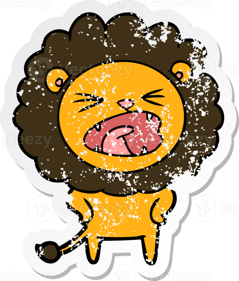 distressed sticker of a cartoon lion png