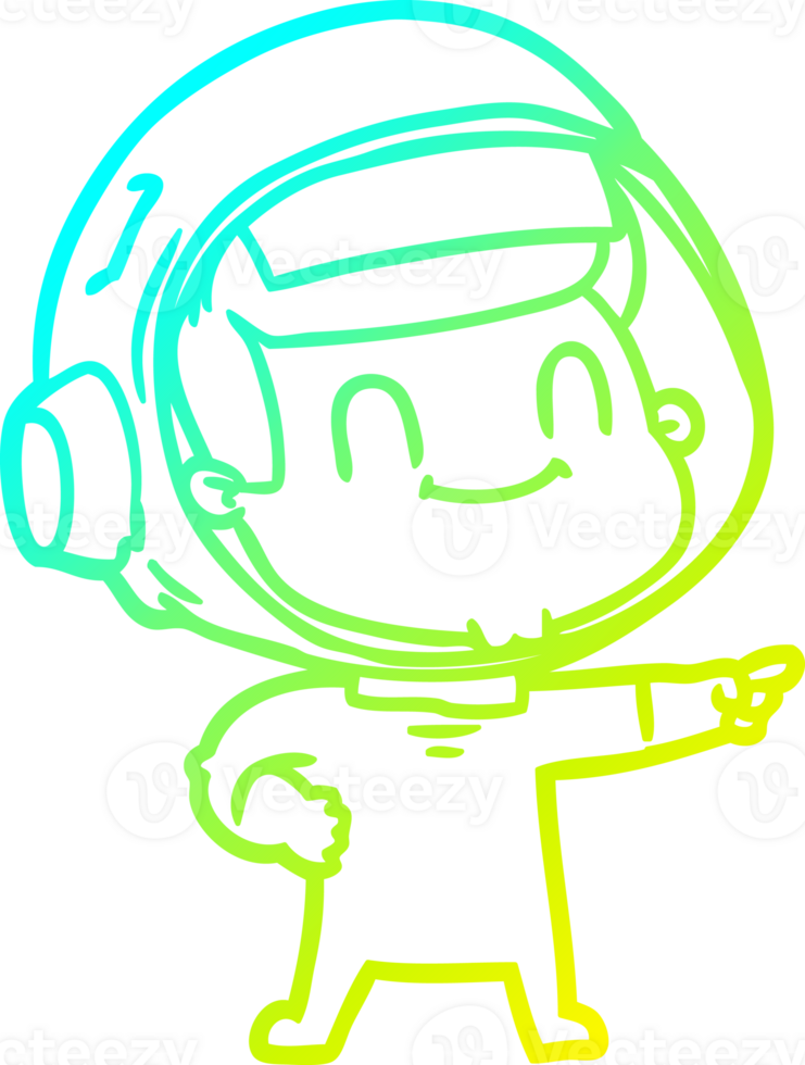 cold gradient line drawing of a happy cartoon astronaut man png