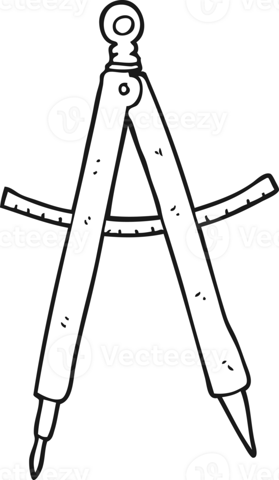 hand drawn black and white cartoon compass png