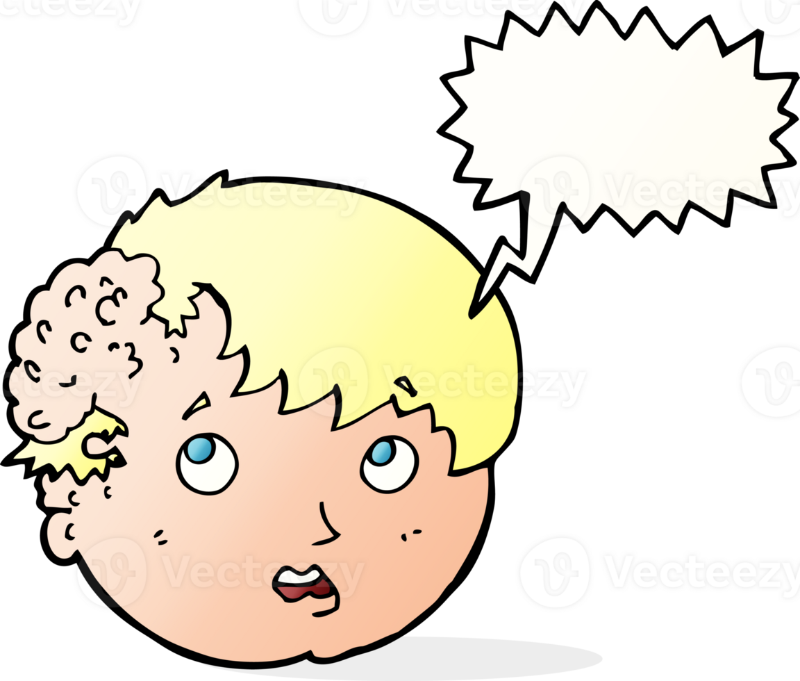 cartoon boy with ugly growth on head with speech bubble png