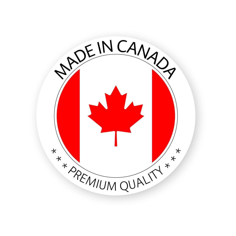 Modern Made in Canada label isolated on white background, simple sticker with Canadian colors, premium quality stamp design, flag of Canada vector