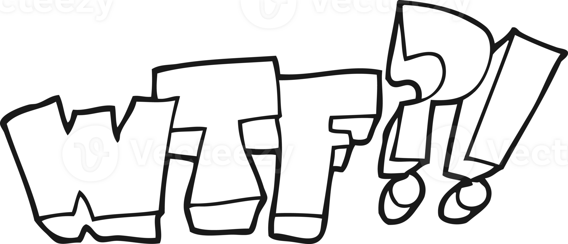 hand drawn black and white cartoon WTF symbol png
