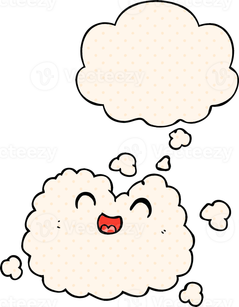 cartoon happy smoke cloud with thought bubble in comic book style png