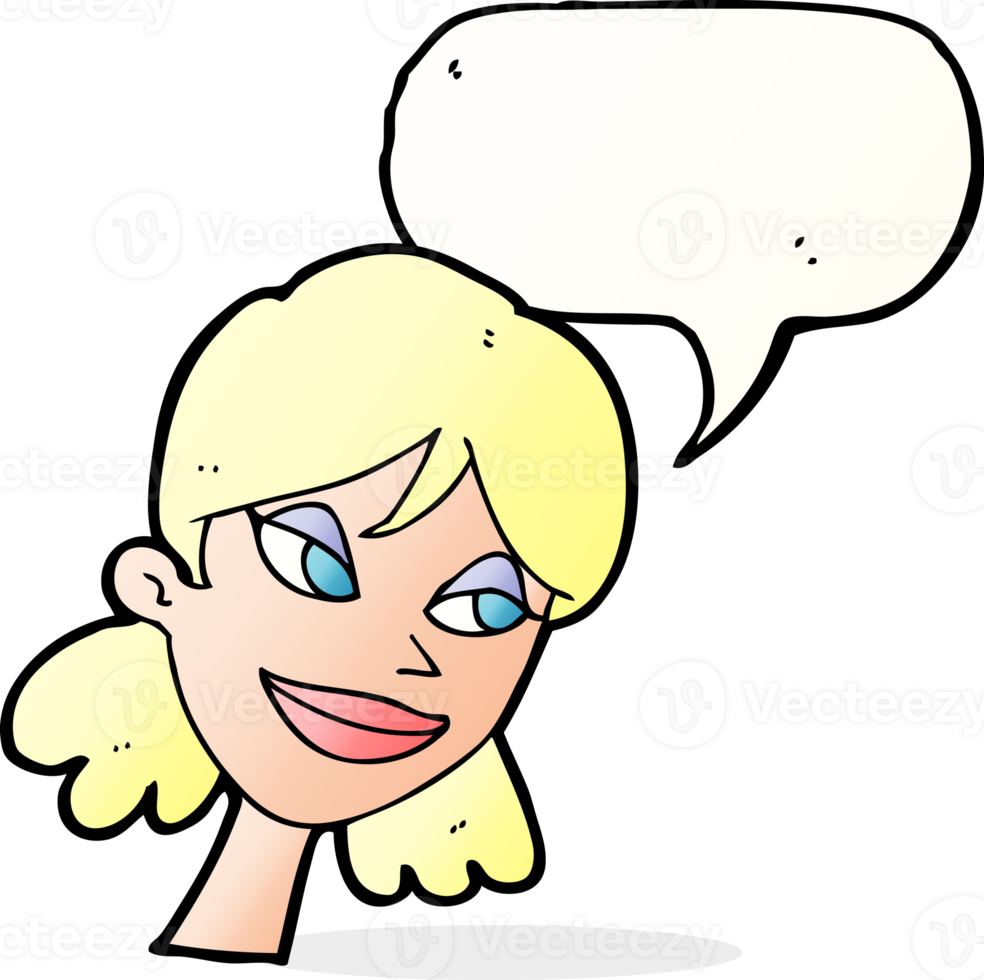 cartoon happy female face with speech bubble png