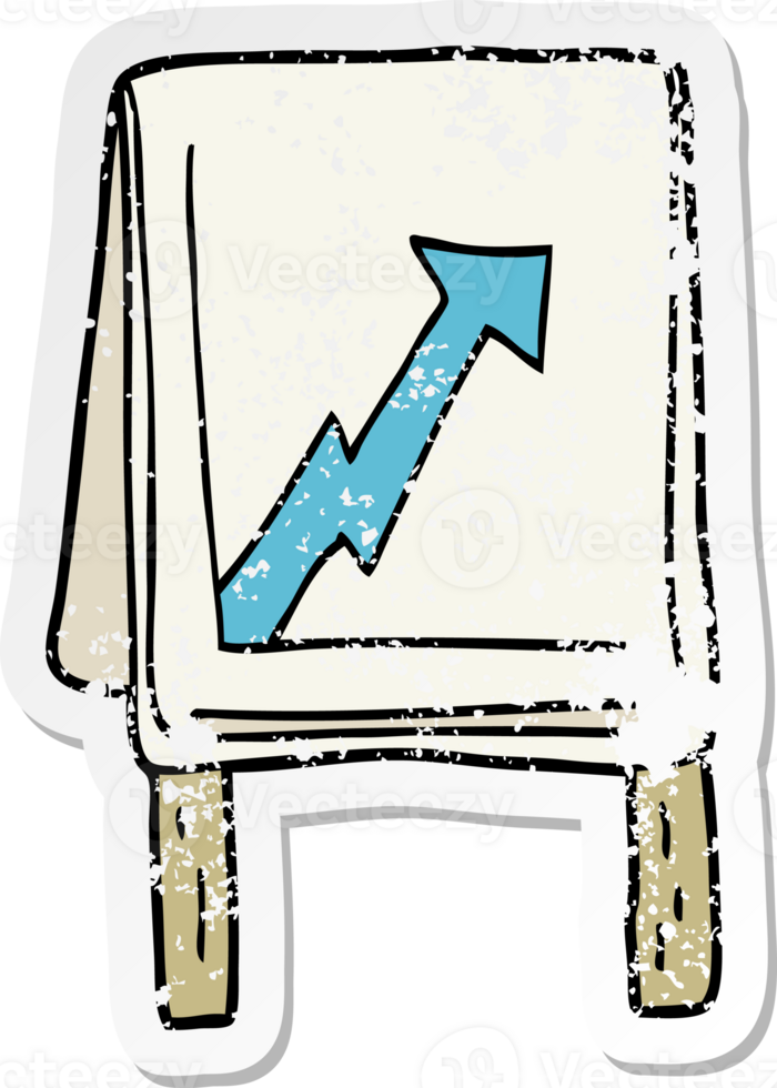 distressed sticker of a cartoon business chart with arrow png