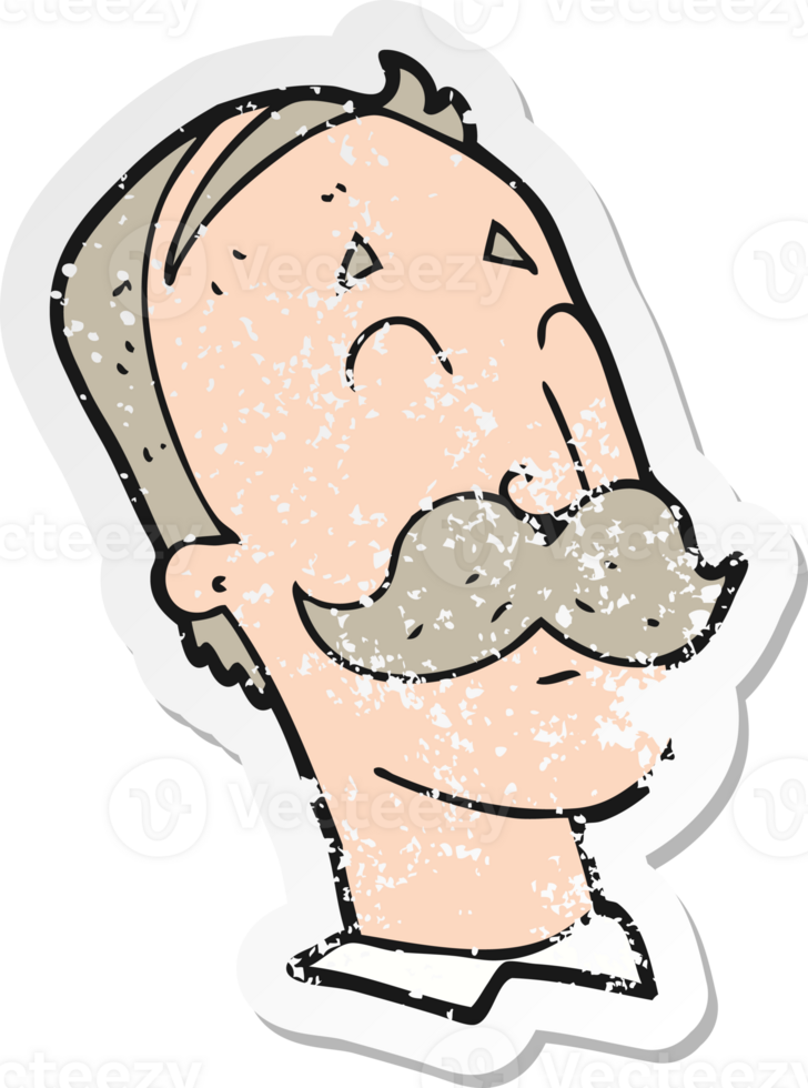 retro distressed sticker of a cartoon ageing man with mustache png