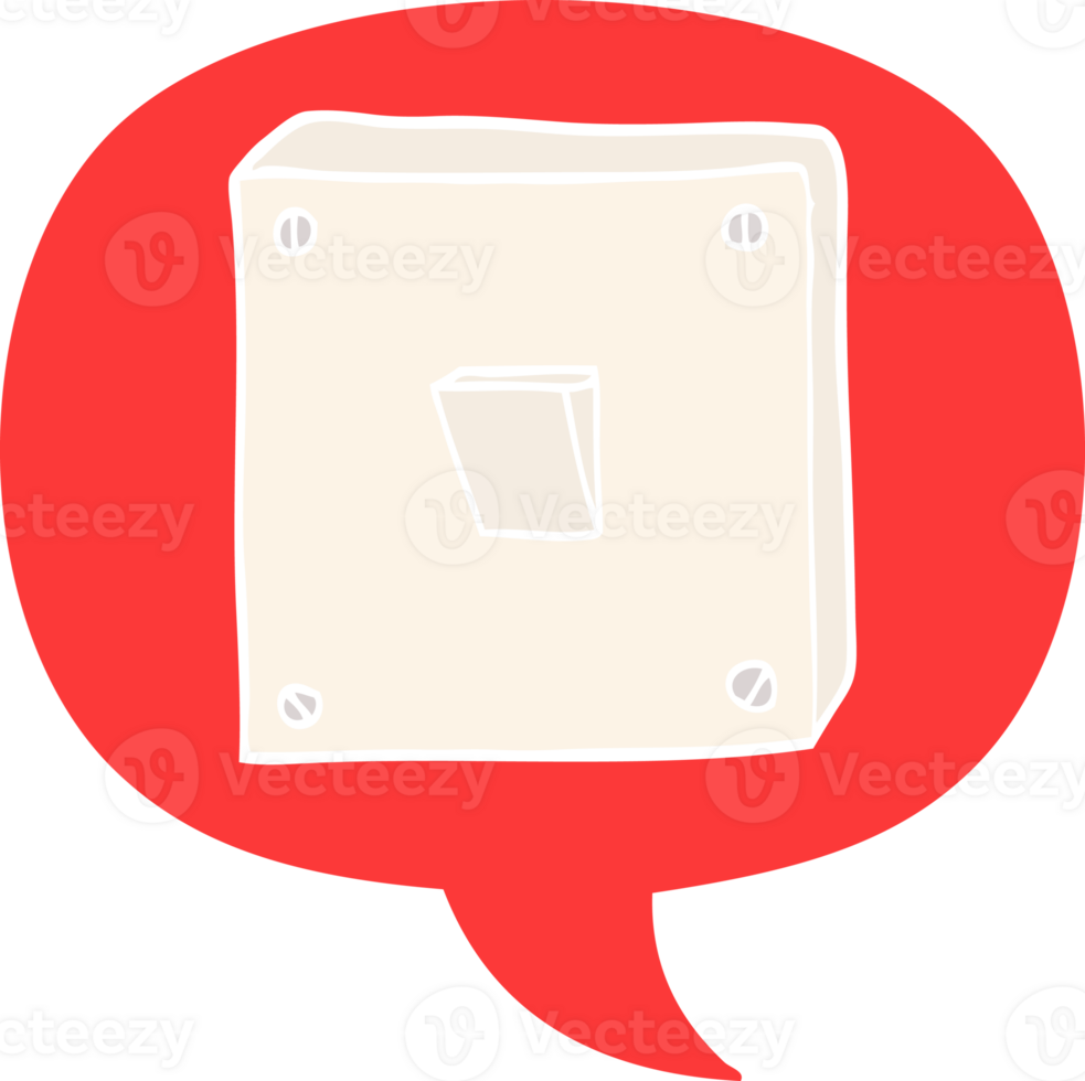 cartoon light switch with speech bubble in retro style png