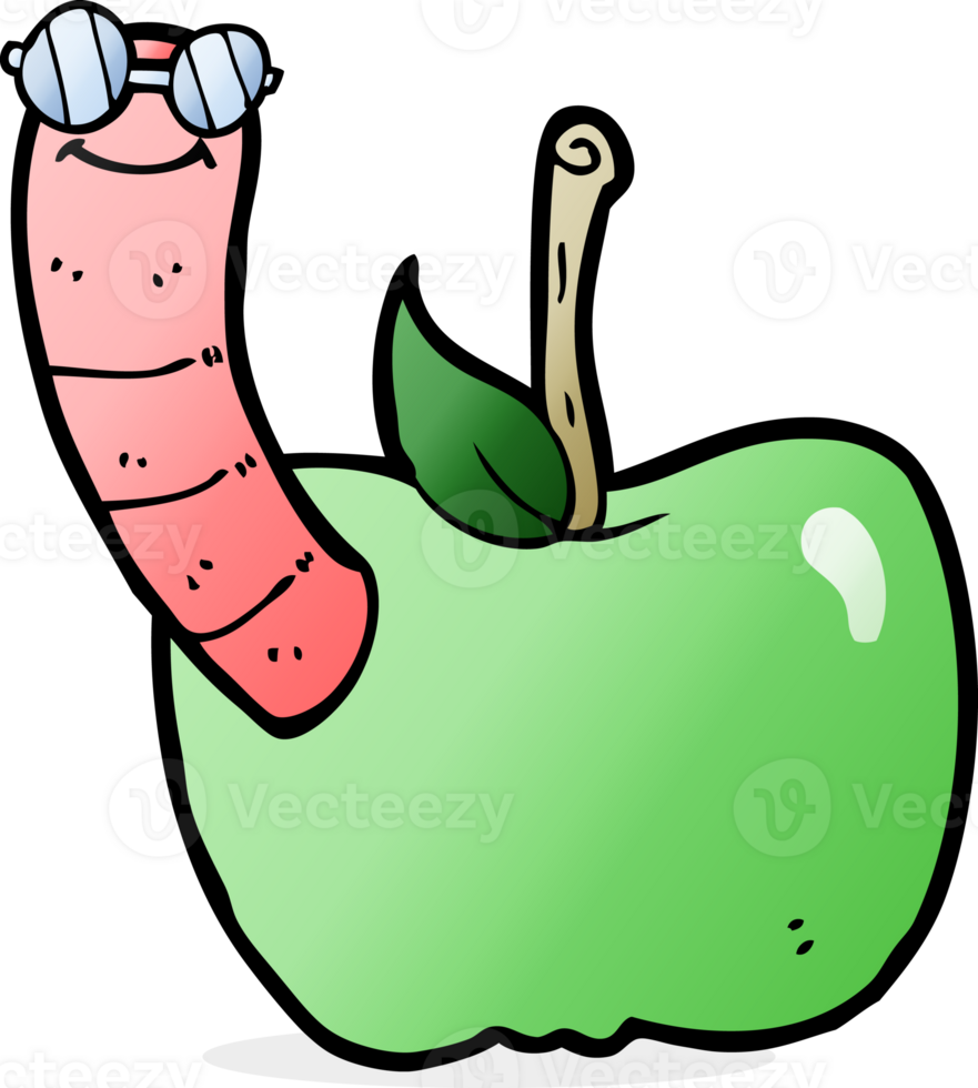 cartoon apple with worm png