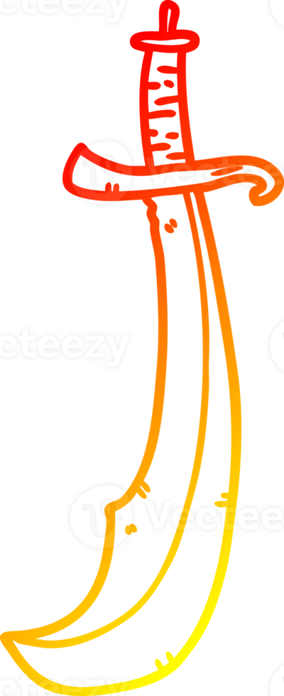 warm gradient line drawing of a curved sword png