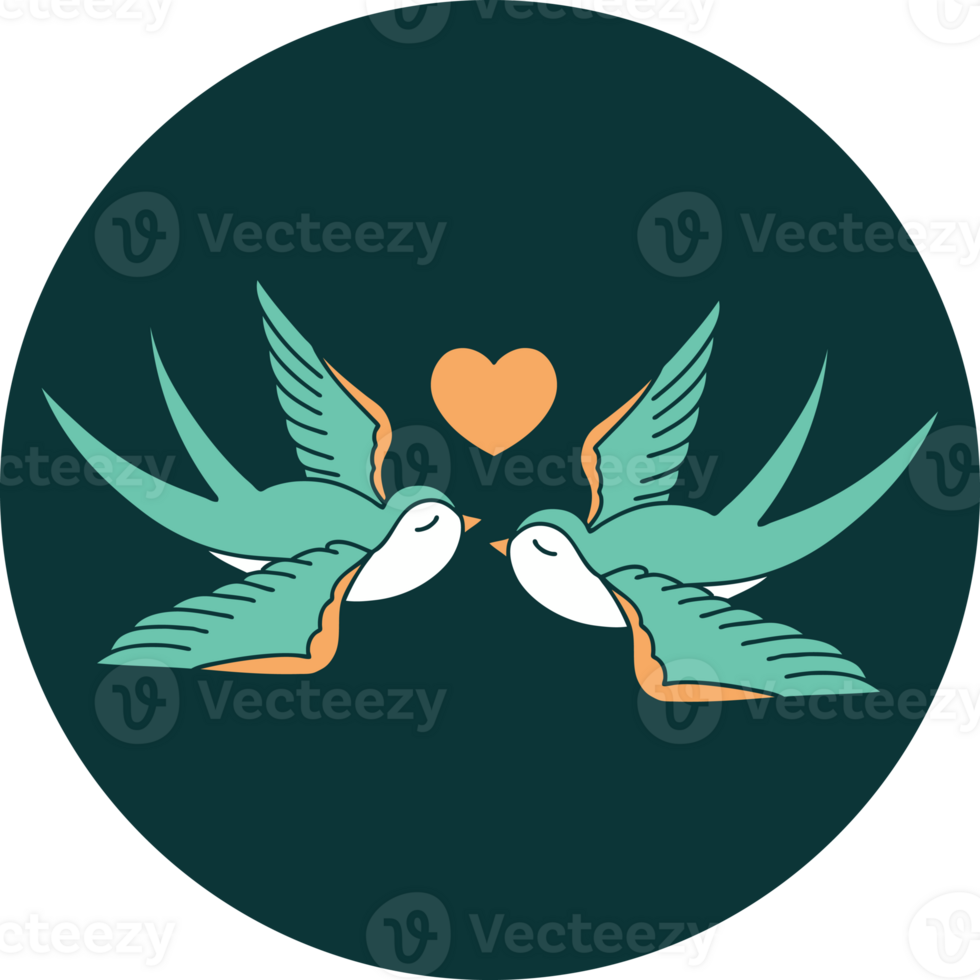 iconic tattoo style image of swallows and a heart png