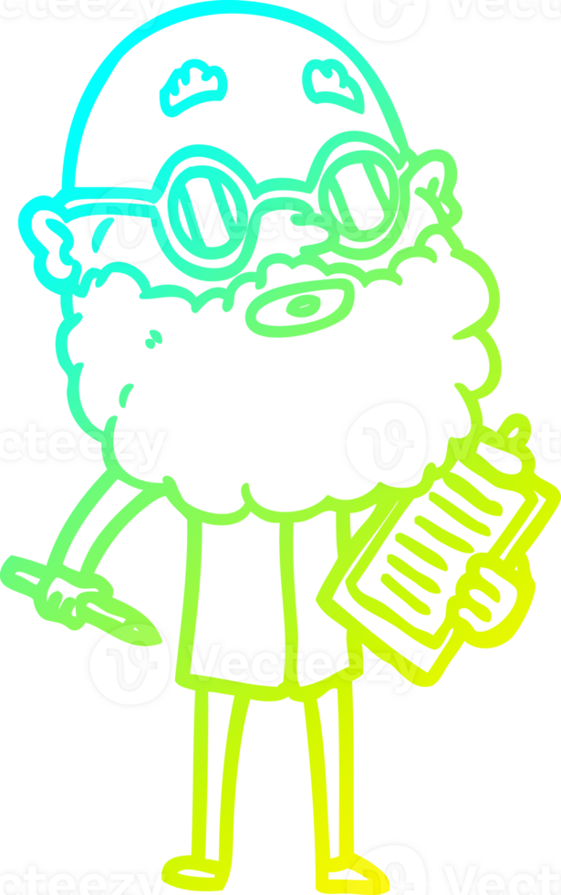 cold gradient line drawing of a cartoon curious man with beard and sunglasses png