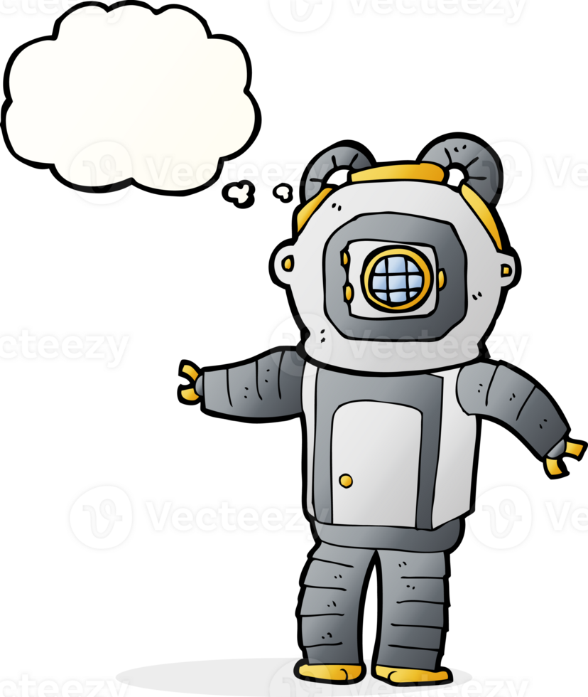 cartoon deep sea diver  with thought bubble png