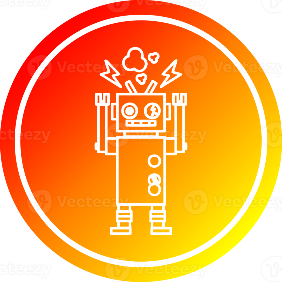 malfuncionando robô circular ícone com caloroso gradiente terminar png