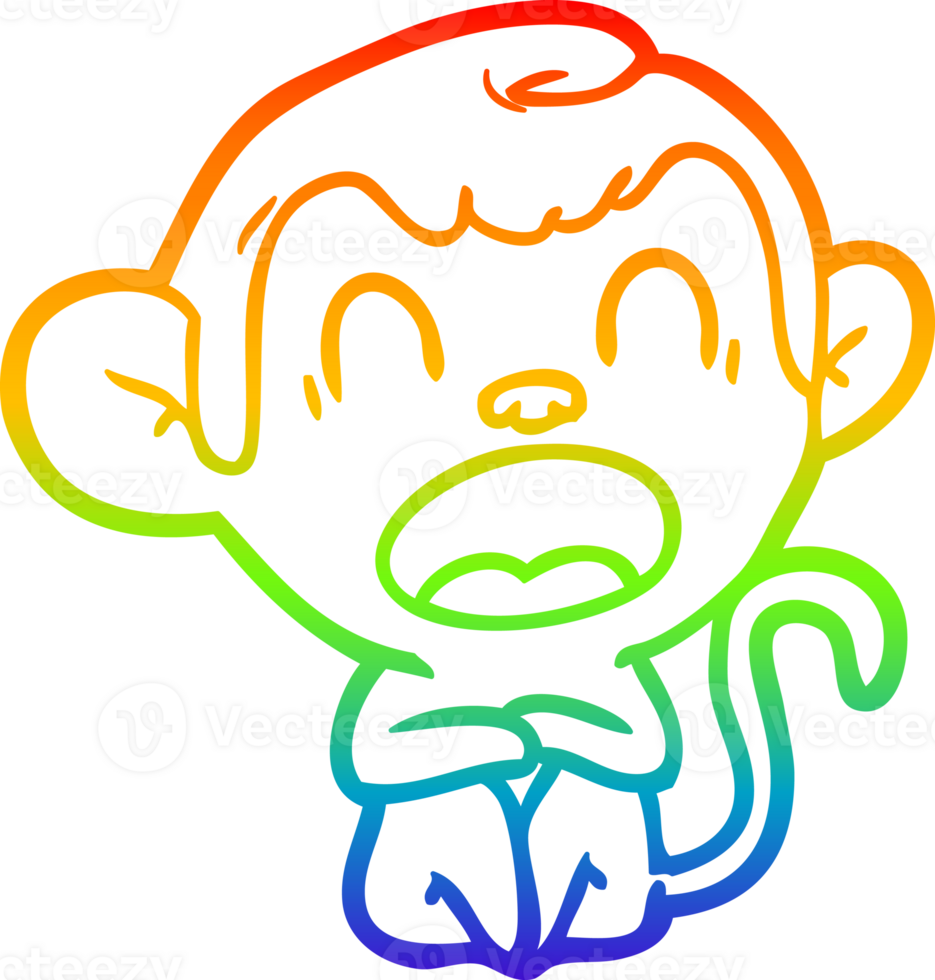 rainbow gradient line drawing of a yawning cartoon monkey png